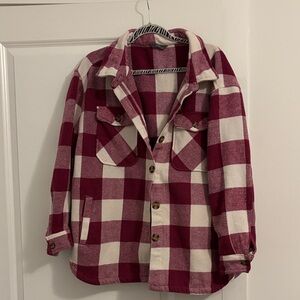 Pink and White Plaid Button-Up Jacket